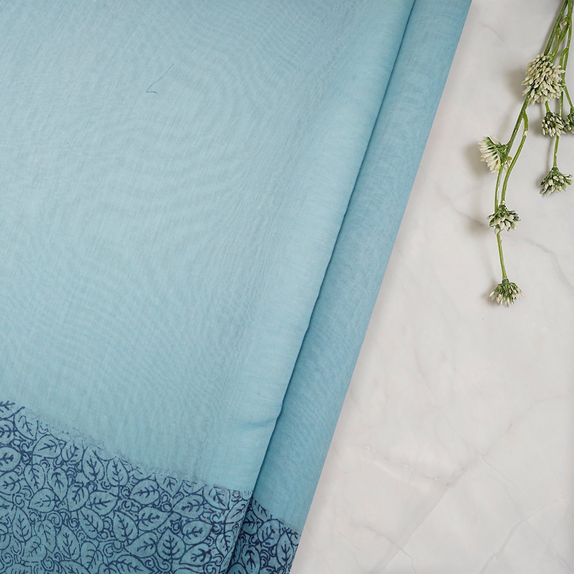 (Pre Cut 1.75 Mtr Piece) Blue Color Printed Pure Chanderi Fabric