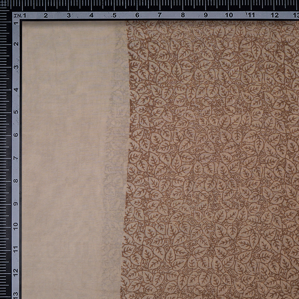(Pre-Cut 2.20 Mtr) Brown Color Printed Pure Chanderi Fabric