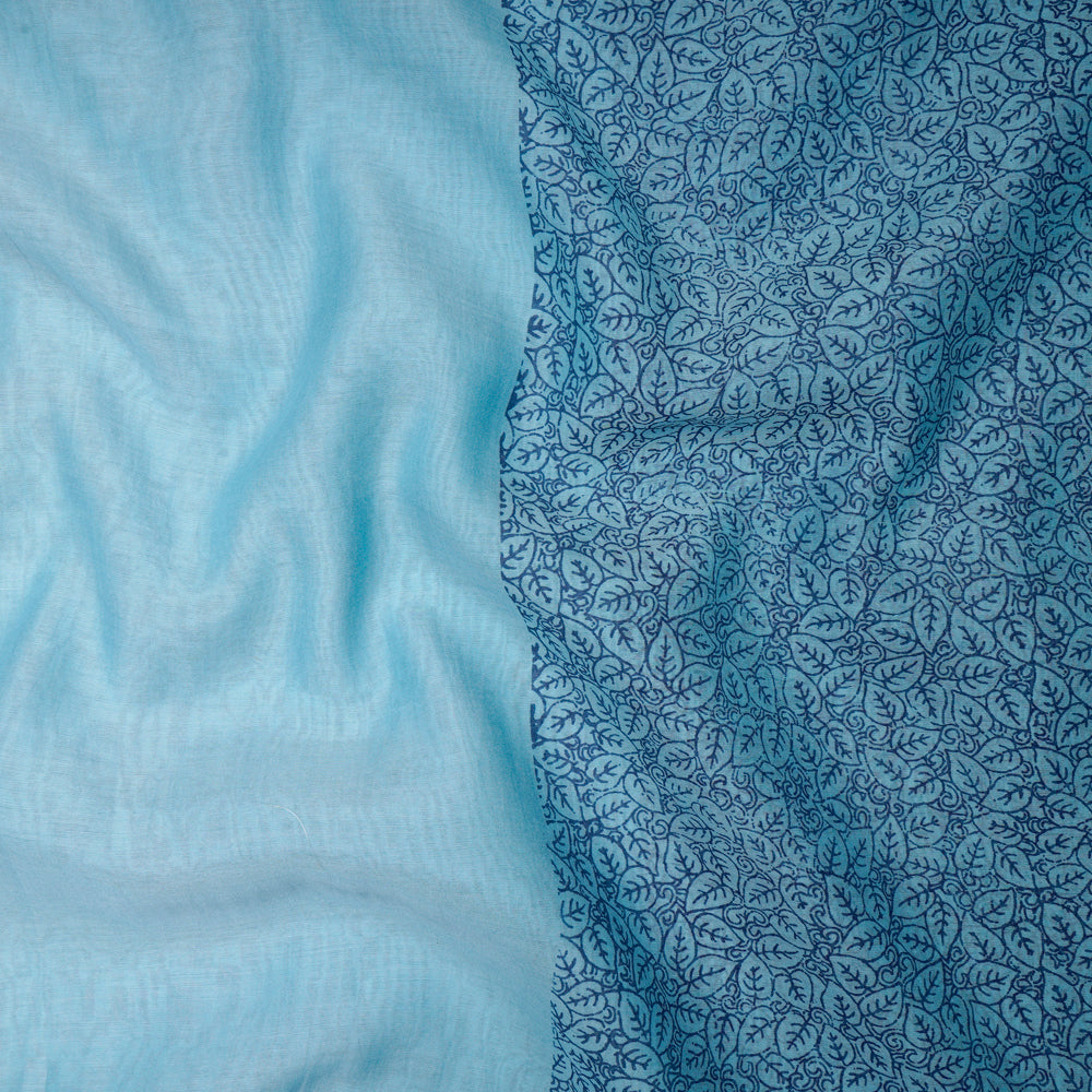 (Pre-Cut 4.10 Mtr) Light Blue Color Printed Fine Chanderi Fabric