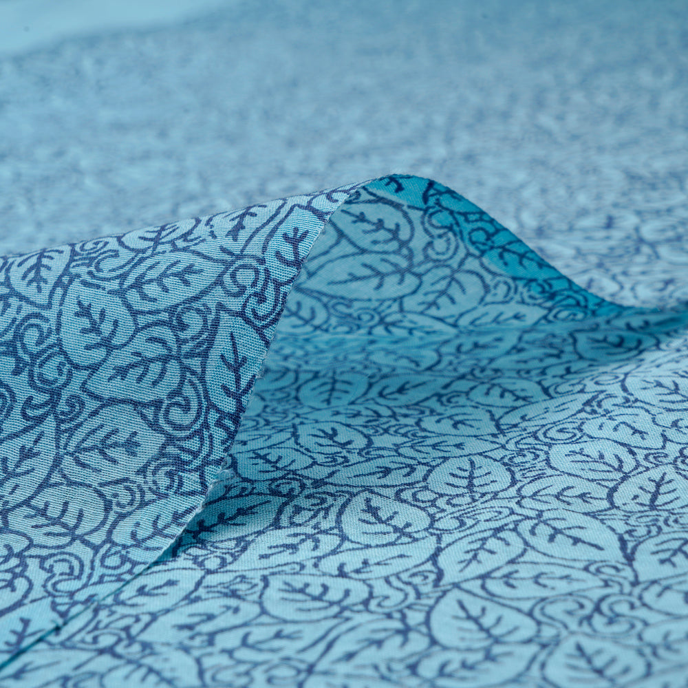(Pre-Cut 4.10 Mtr) Light Blue Color Printed Fine Chanderi Fabric