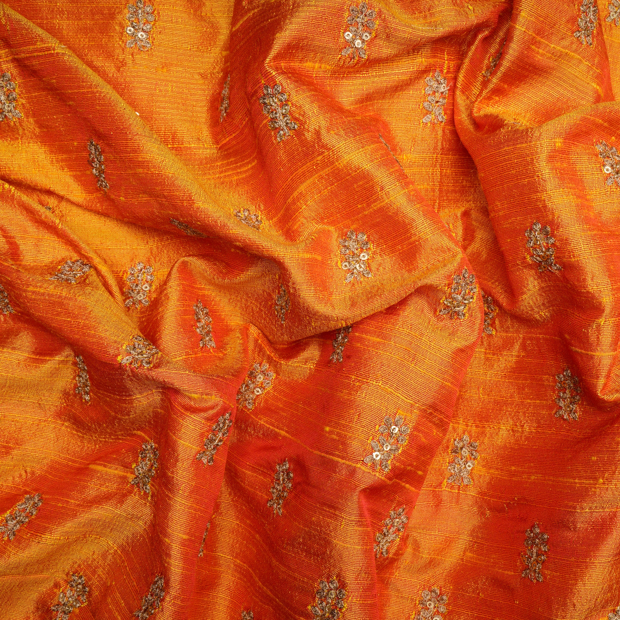 (Pre-Cut 4.10 Mtr) Mustard Color Embroidered Dupion Fabric