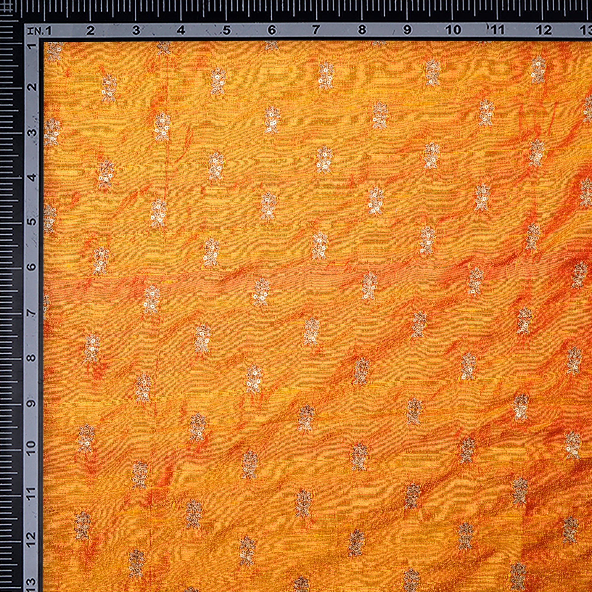 (Pre-Cut 4.10 Mtr) Mustard Color Embroidered Dupion Fabric