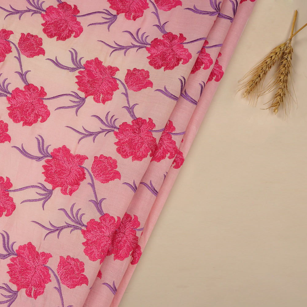 (Pre Cut 3.80 Mtr piece) Blush Pink Color Embroidered Premium Cotton Fabric