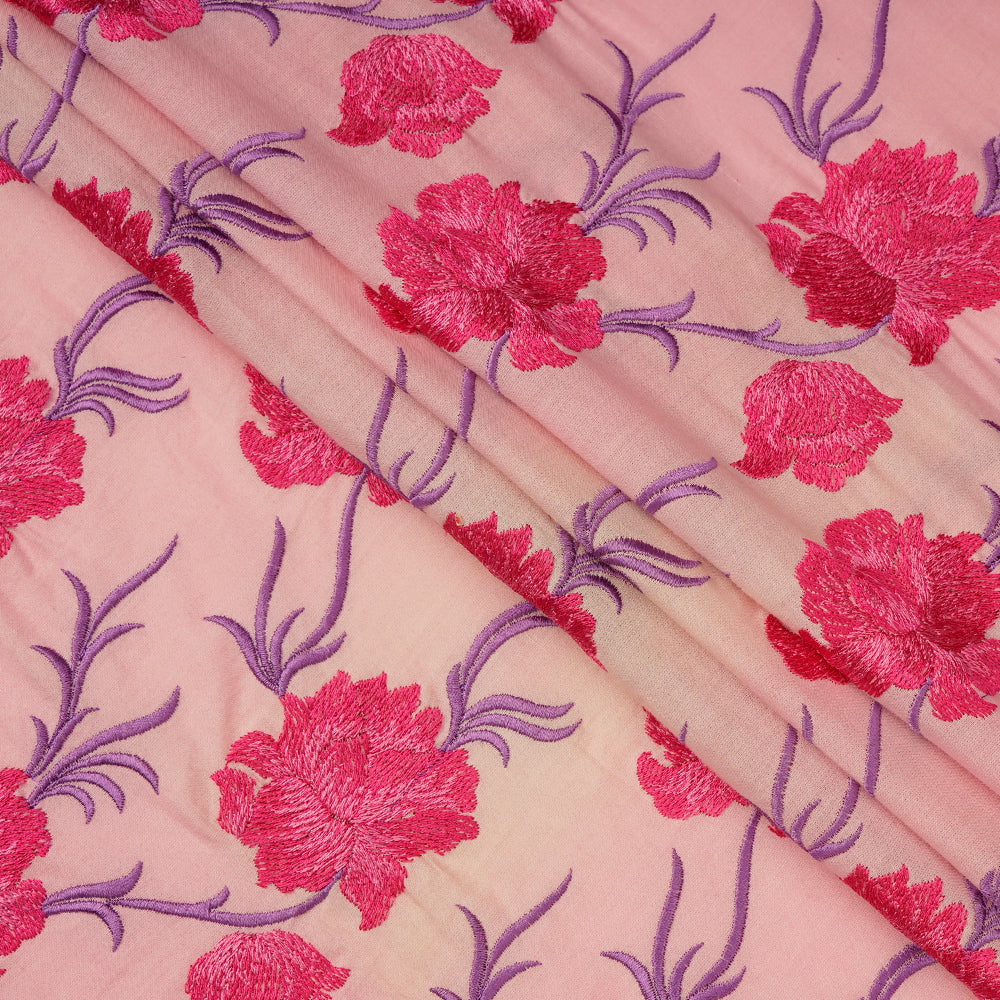 (Pre Cut 3.80 Mtr piece) Blush Pink Color Embroidered Premium Cotton Fabric