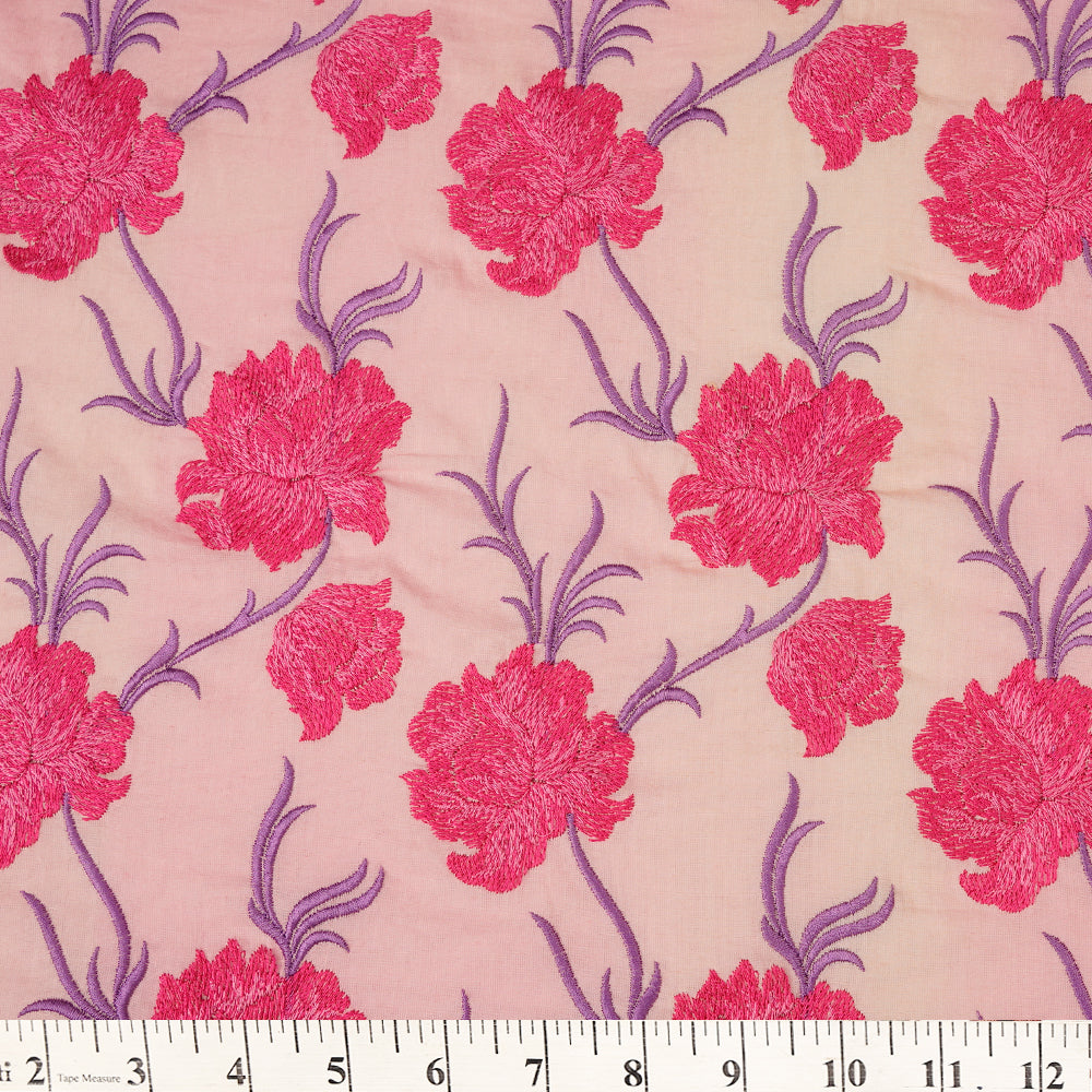 (Pre Cut 3.80 Mtr piece) Blush Pink Color Embroidered Premium Cotton Fabric