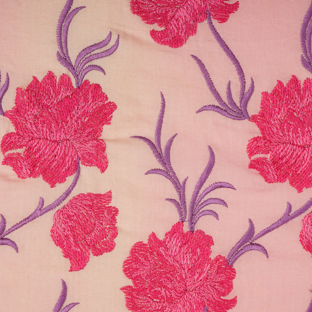 (Pre Cut 3.80 Mtr piece) Blush Pink Color Embroidered Premium Cotton Fabric