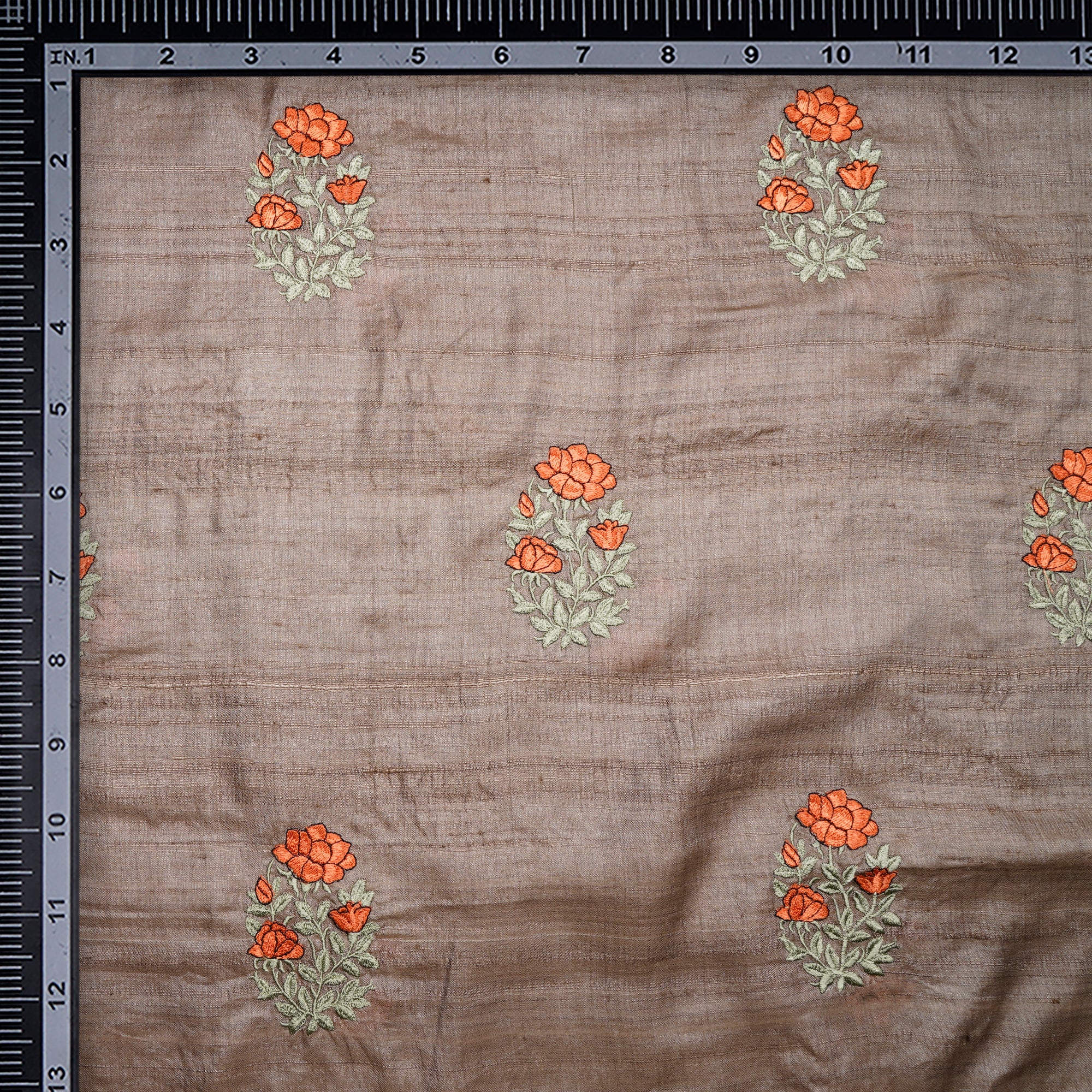 (Pre Cut 3.60 Mtr Piece) Ash Grey Color Embroidered Pure Tussar Silk Fabric