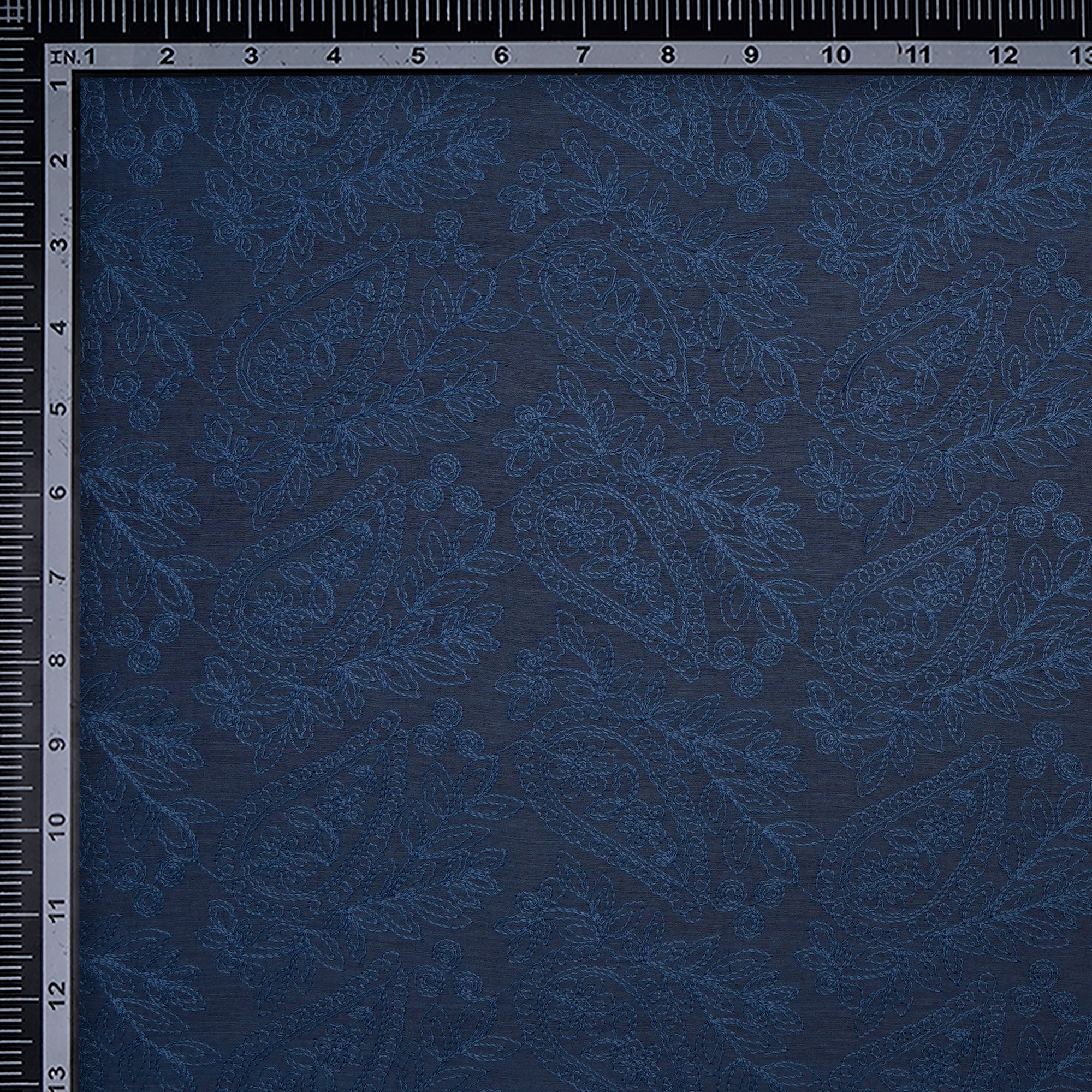 (Pre-Cut 2.80 Mtr) Navy Blue Embroidered Pure Chanderi Fabric