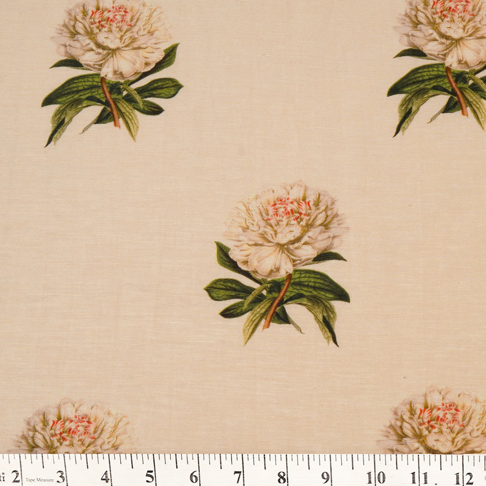 (Pre Cut 2.20 Mtr Piece) Cream Color Digital Printed Bemberg Linen Fabric