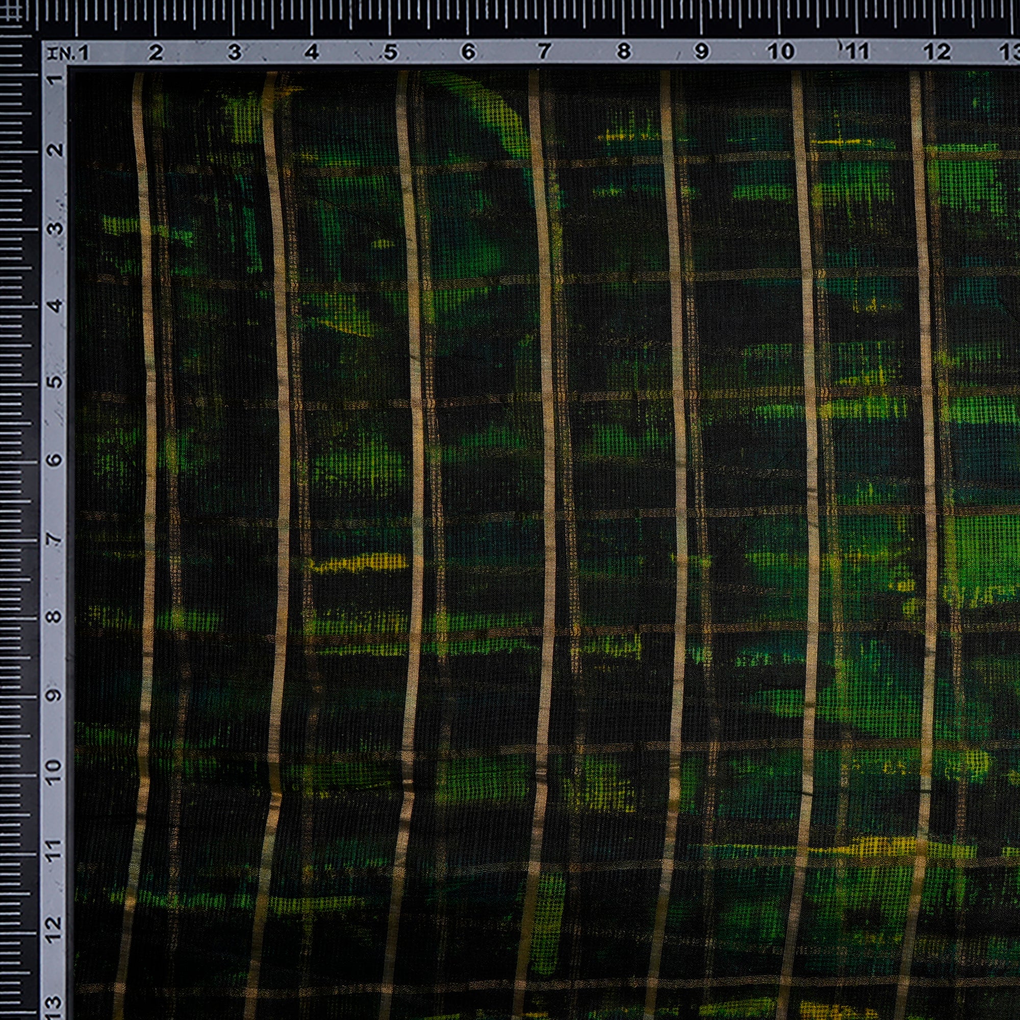 (Pre Cut 3.90 Mtr Piece) Green Color Zari Checked Pure Kota Silk Fabric