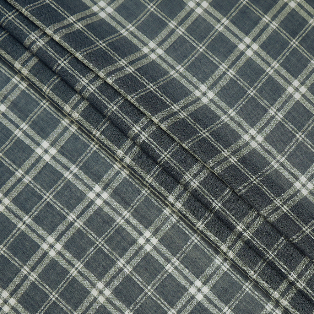 (Pre Cut 1 Mtr Piece) Blue Color Checked Pattern Muslin Cotton Fabric