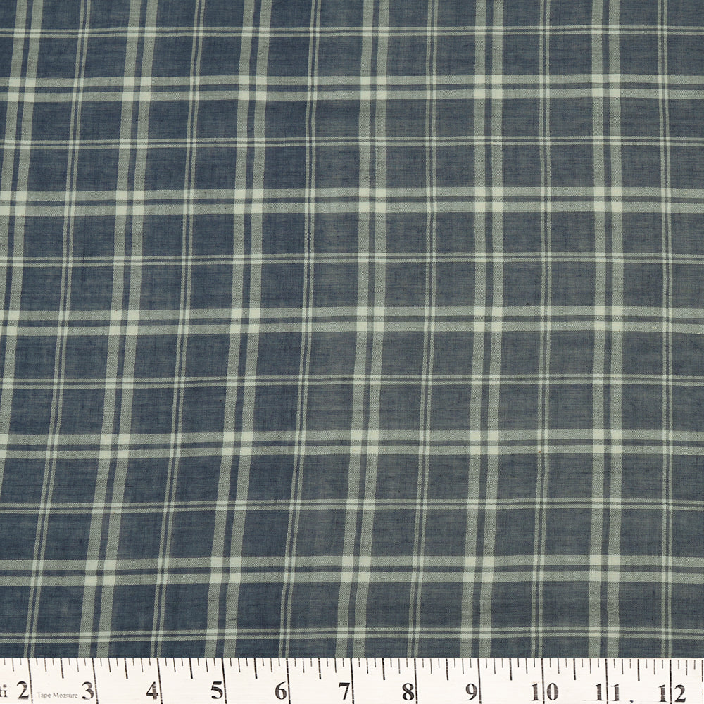 (Pre Cut 1 Mtr Piece) Blue Color Checked Pattern Muslin Cotton Fabric