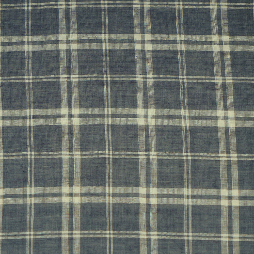 (Pre Cut 1 Mtr Piece) Blue Color Checked Pattern Muslin Cotton Fabric