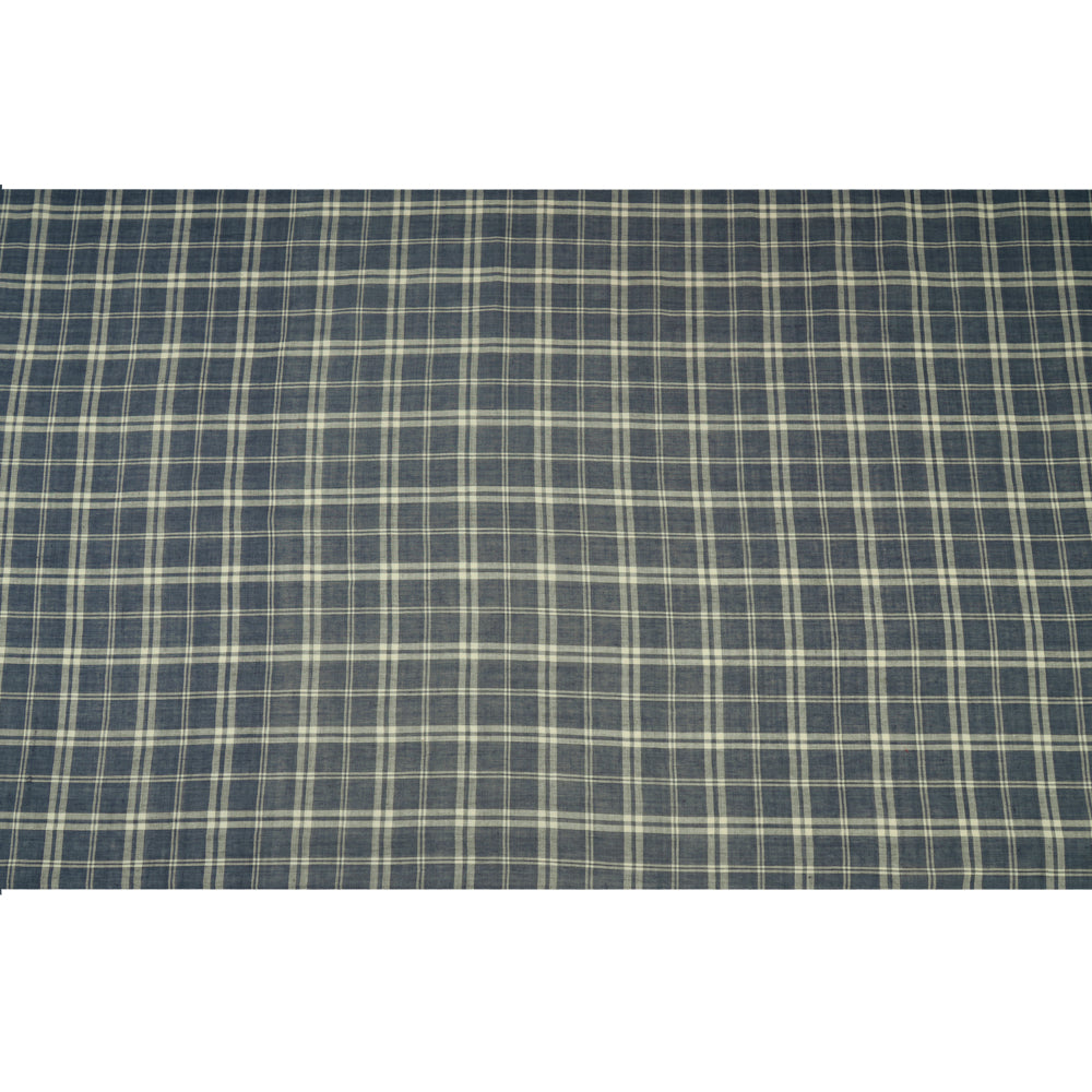 (Pre Cut 1 Mtr Piece) Blue Color Checked Pattern Muslin Cotton Fabric