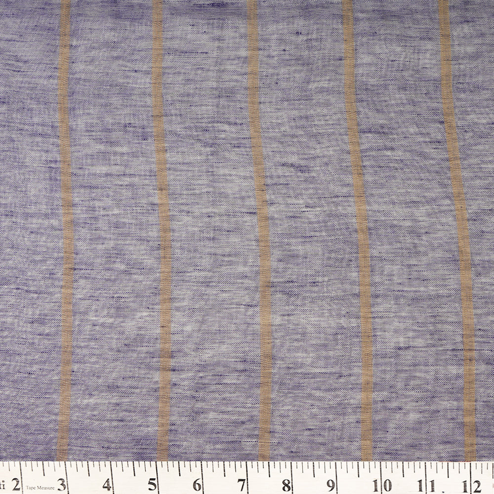 (Pre Cut 1.35 Mtr Piece) Metallic Purple Color Zari Striped Metallic Linen Fabric