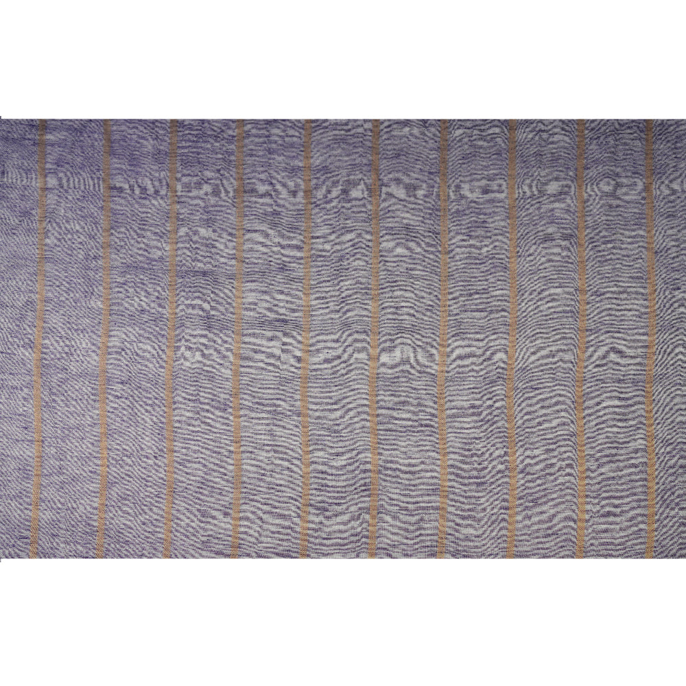 (Pre Cut 1.35 Mtr Piece) Metallic Purple Color Zari Striped Metallic Linen Fabric