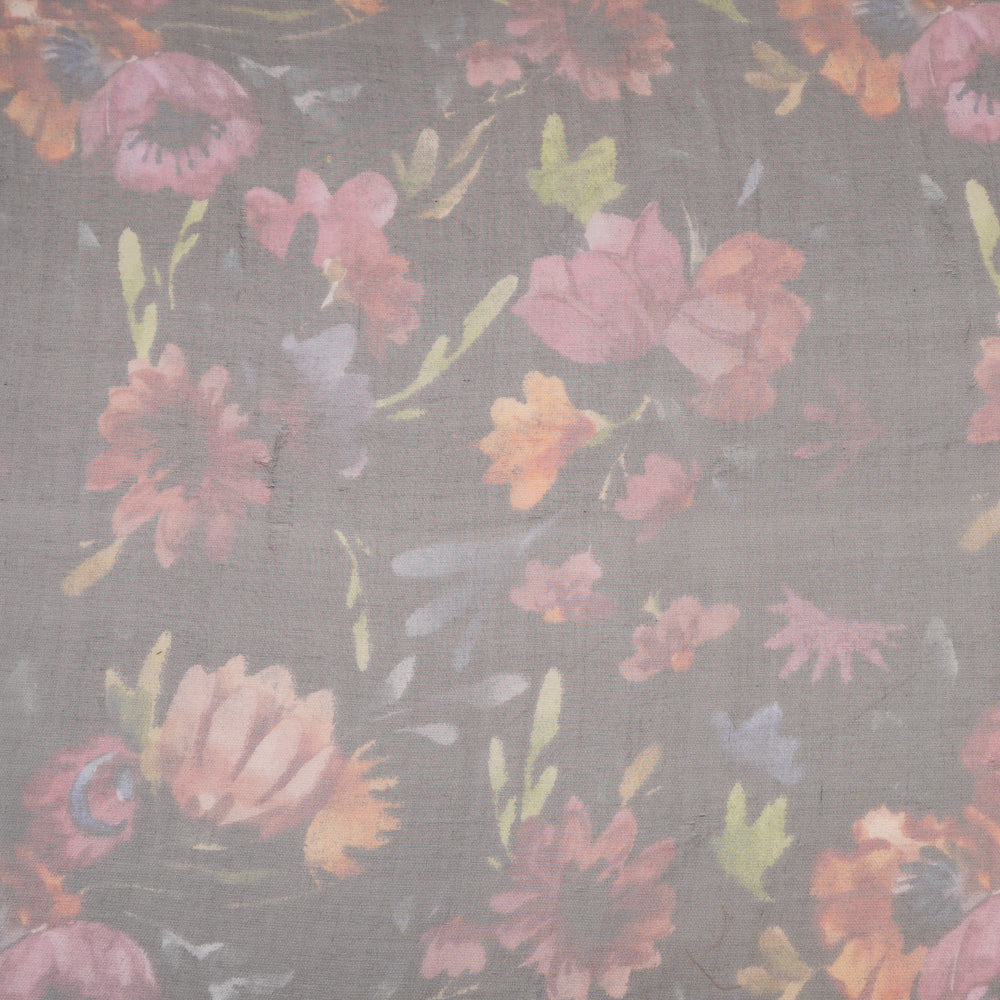 (Pre Cut 1.15 Mtr Piece) Black Color Digital Printed Pure Organza Silk Fabric