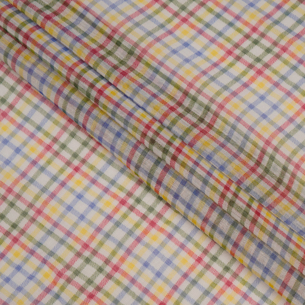 (Pre Cut 1.85 Mtr Piece) Multi Color Digital Printed Checked Pattern Pure Chanderi Fabric