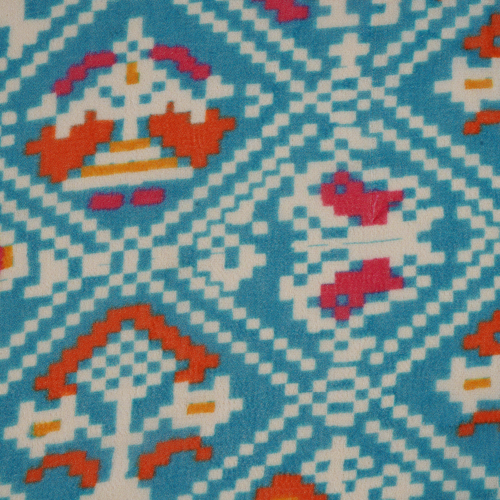 (Pre Cut 2.10 Mtr Piece) Blue Color Digital Printed Viscose Georgette Fabric