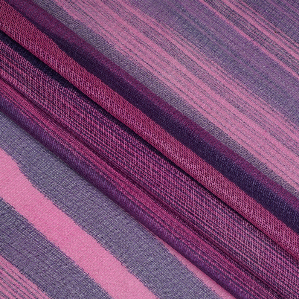 (Pre-Cut 2.50 Mtr) Pink-Blue Color Printed Striped Pattern Kota Silk Fabric