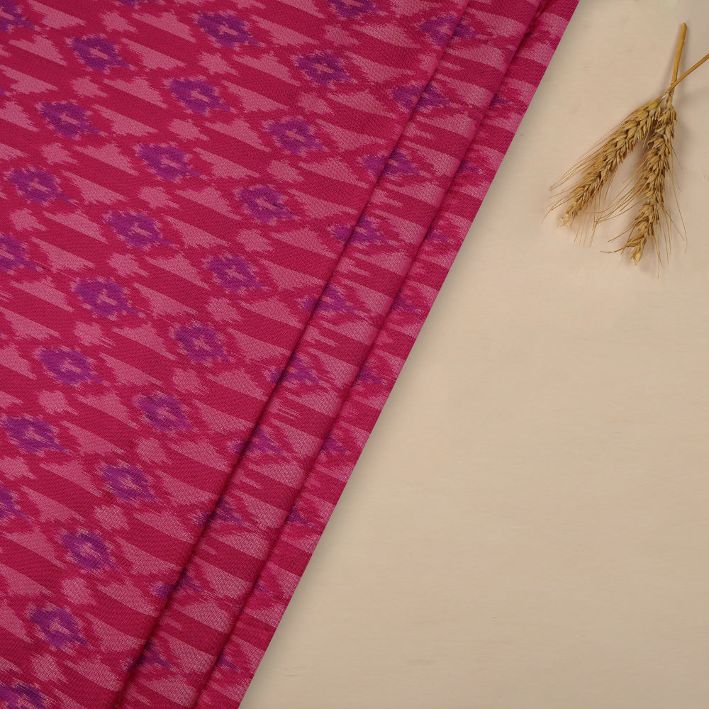 (Pre-Cut 4.40 Mtr) Pink Color Handwoven Silk Ikat Fabric