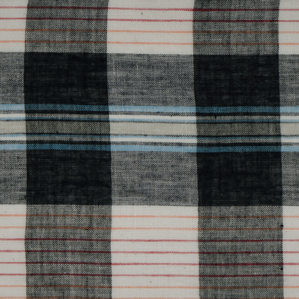 (Pre-Cut 1.15 Mtr) Black-White Color Checked Cotton Muslin Fabric
