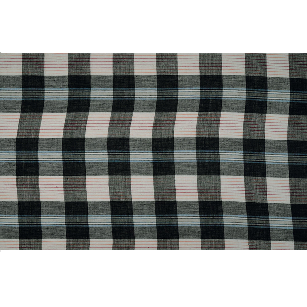 (Pre-Cut 1.15 Mtr) Black-White Color Checked Cotton Muslin Fabric