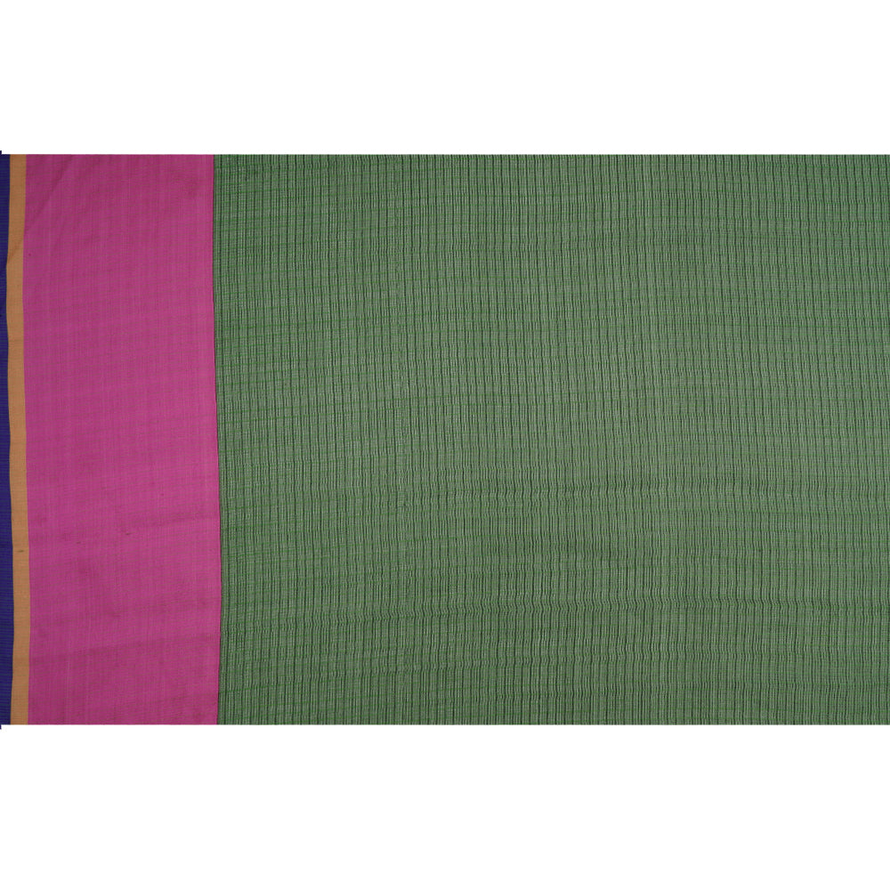 (Pre-Cut 2.90 Mtr) Green Color Yarn Dyed Tussar Kota Silk Fabric
