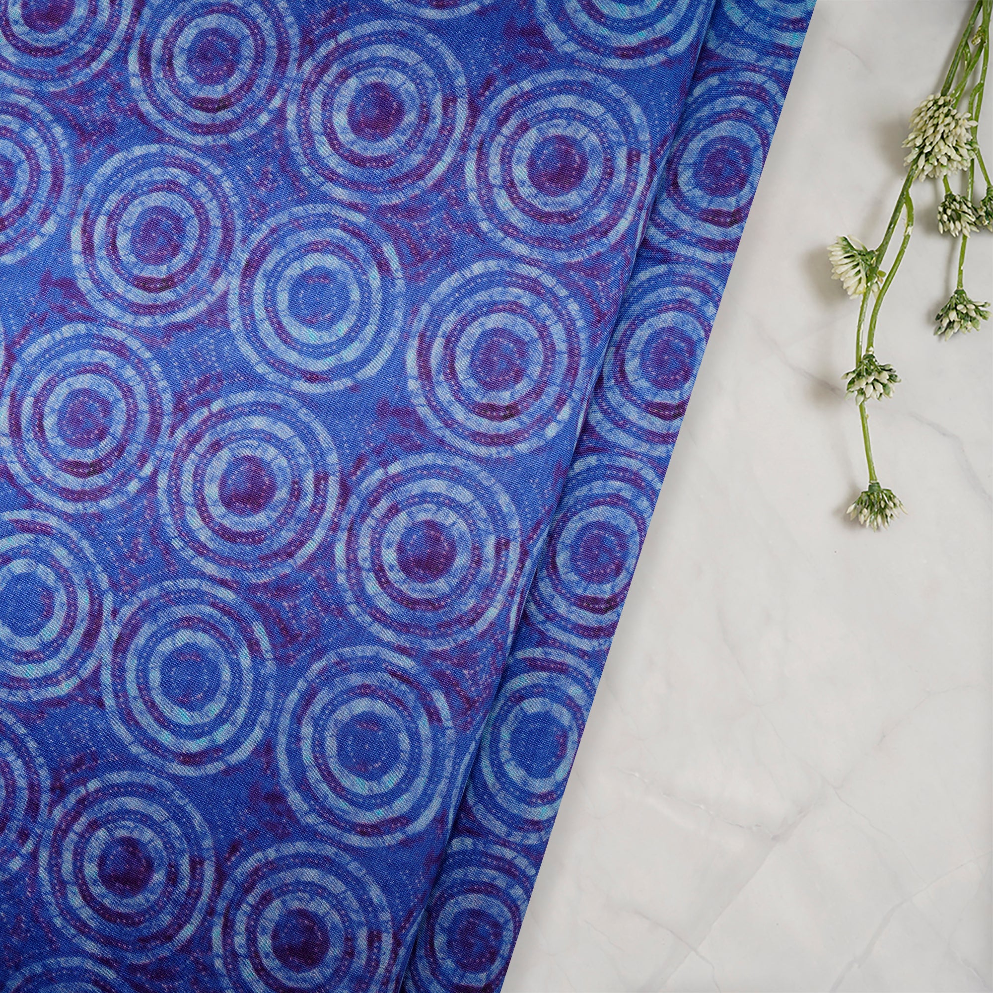 (Pre-Cut 3.30 Mtr) Blue Color Digital Printed Pure Chanderi Fabric