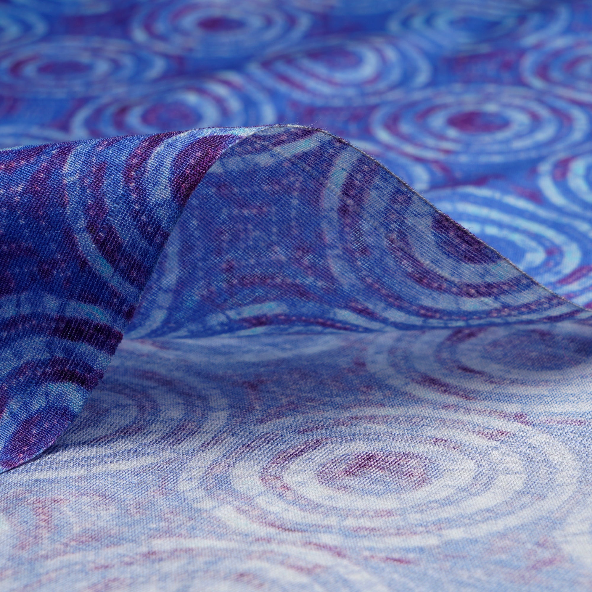 (Pre-Cut 3.30 Mtr) Blue Color Digital Printed Pure Chanderi Fabric