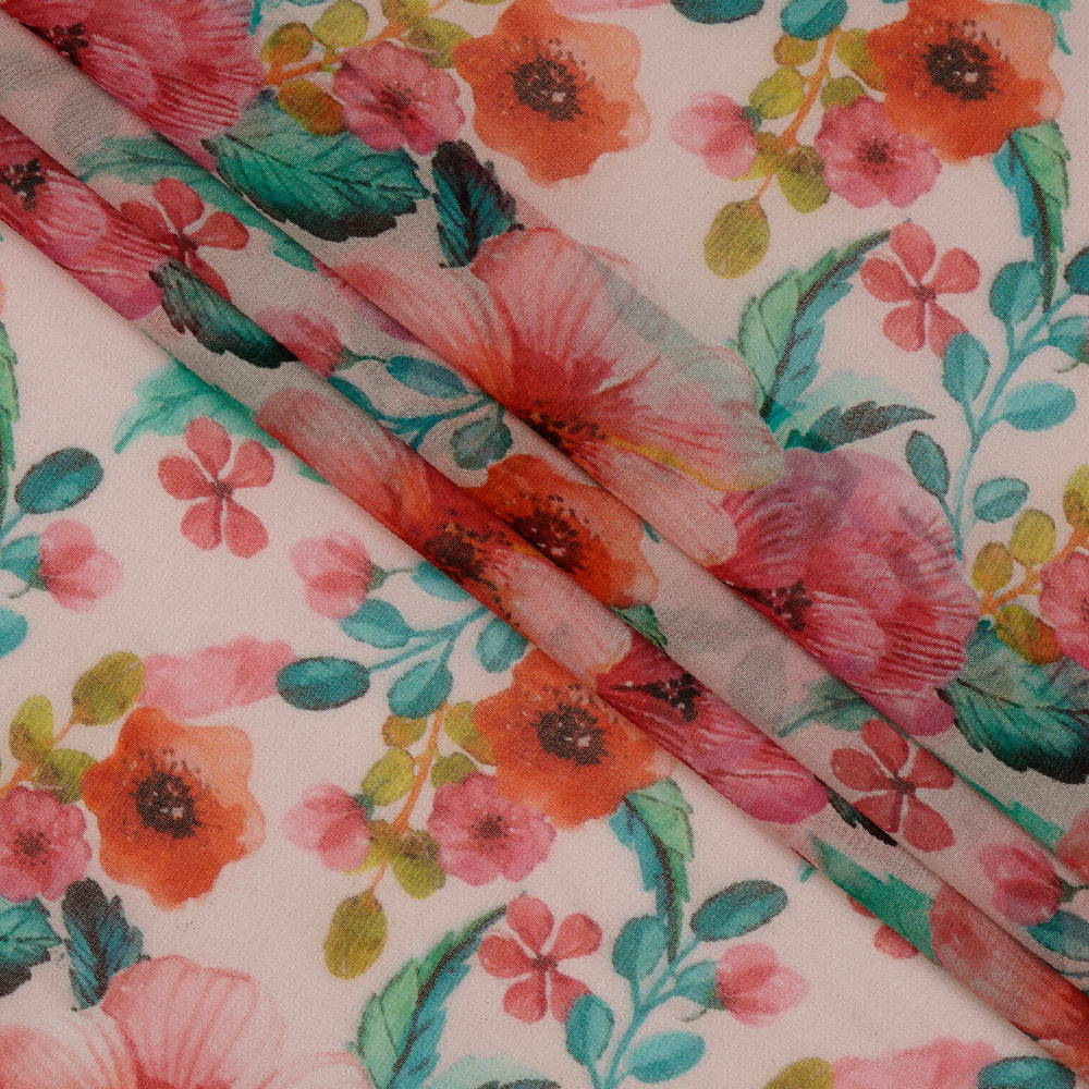 (Pre-Cut 3 Mtr) Multi Color Digital Printed Pure Chiffon Silk Fabric