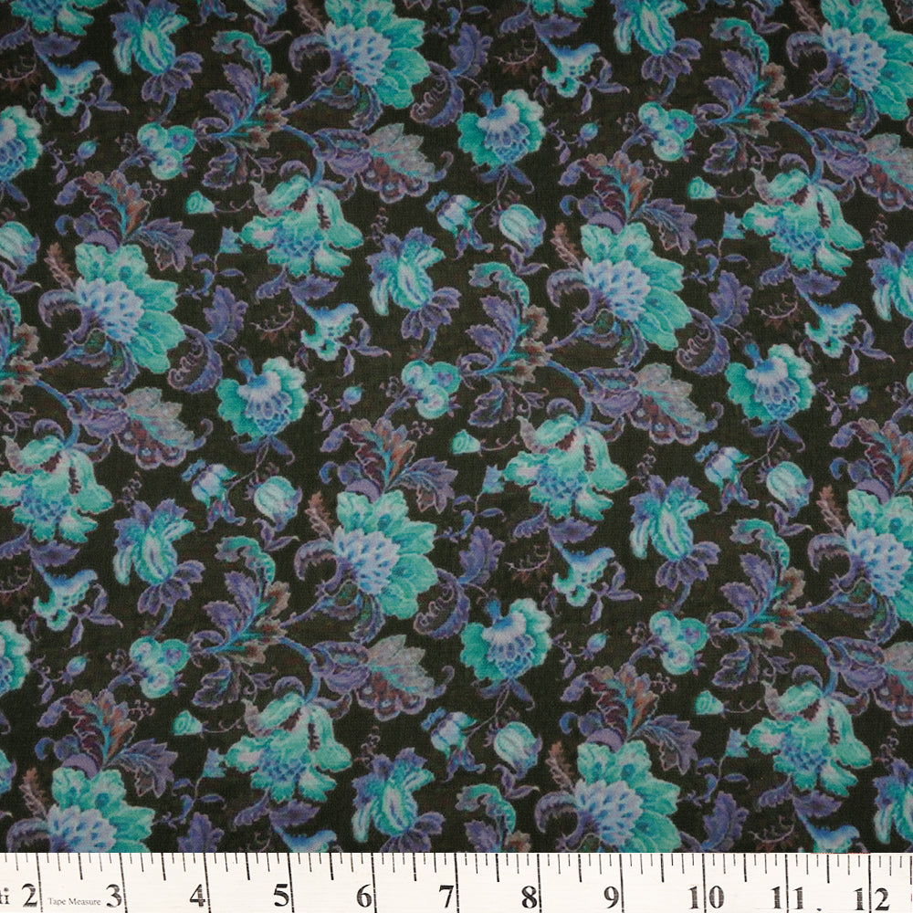 (Pre-Cut 2.50 Mtr) Blue Color Printed Satin Chiffon Fabric