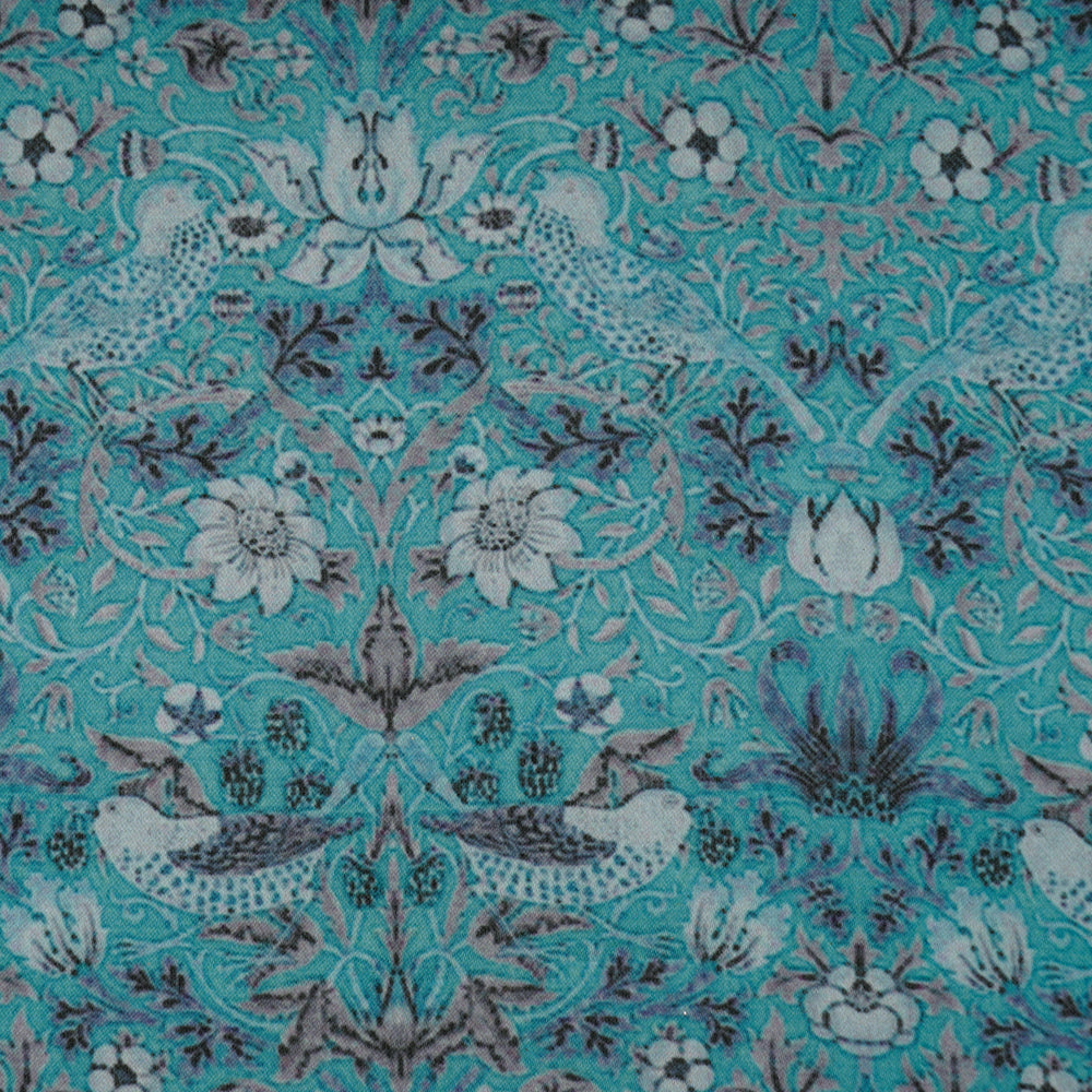 (Pre-Cut 2.50 Mtr) Blue Color Printed Satin Chiffon Fabric