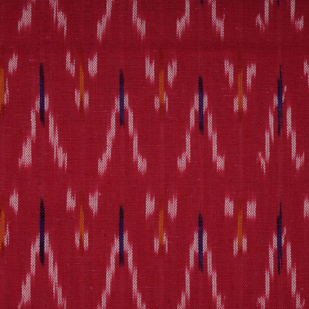 (Pre-Cut 2.40 Mtr) Pink Color Hand Woven Cotton Ikat Fabric