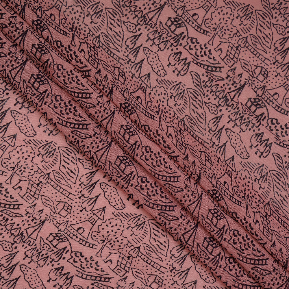 (Pre-Cut 2.40 Mtr) Light Pink Color Printed Pure Chanderi Fabric
