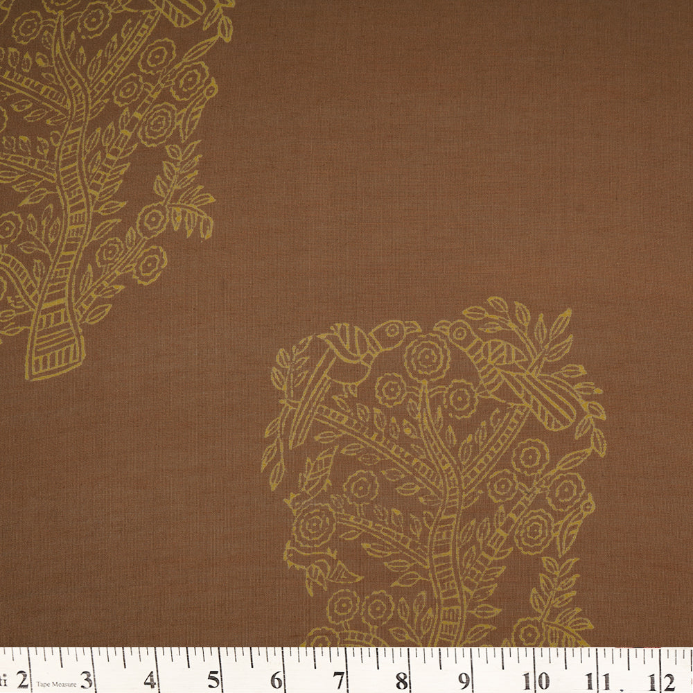(Pre-Cut 4.60 Mtr) Brown Color Printed Pure Chanderi Fabric
