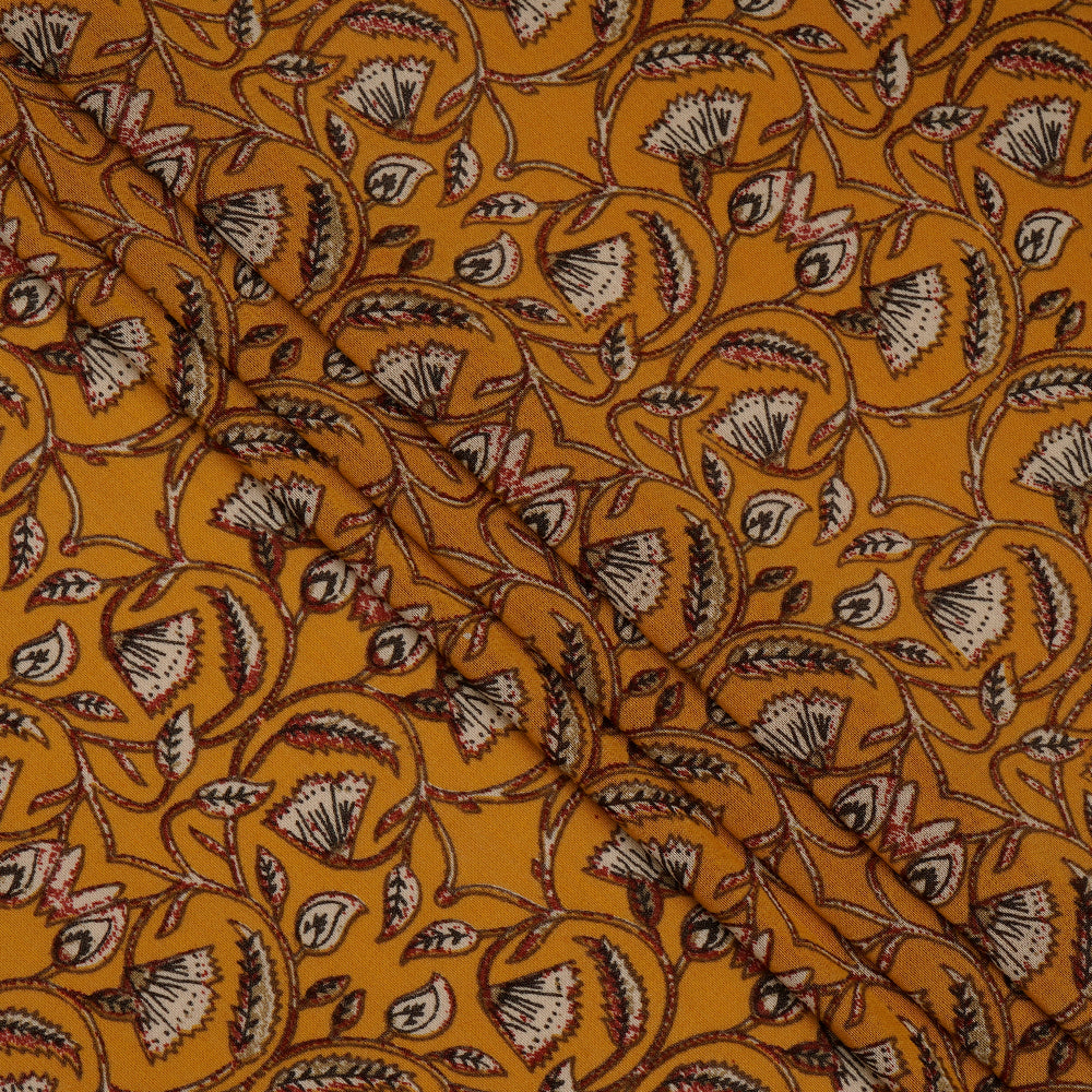 (Pre-Cut 2.35 Mtr) Yellow Color Printed Chanderi Fabric
