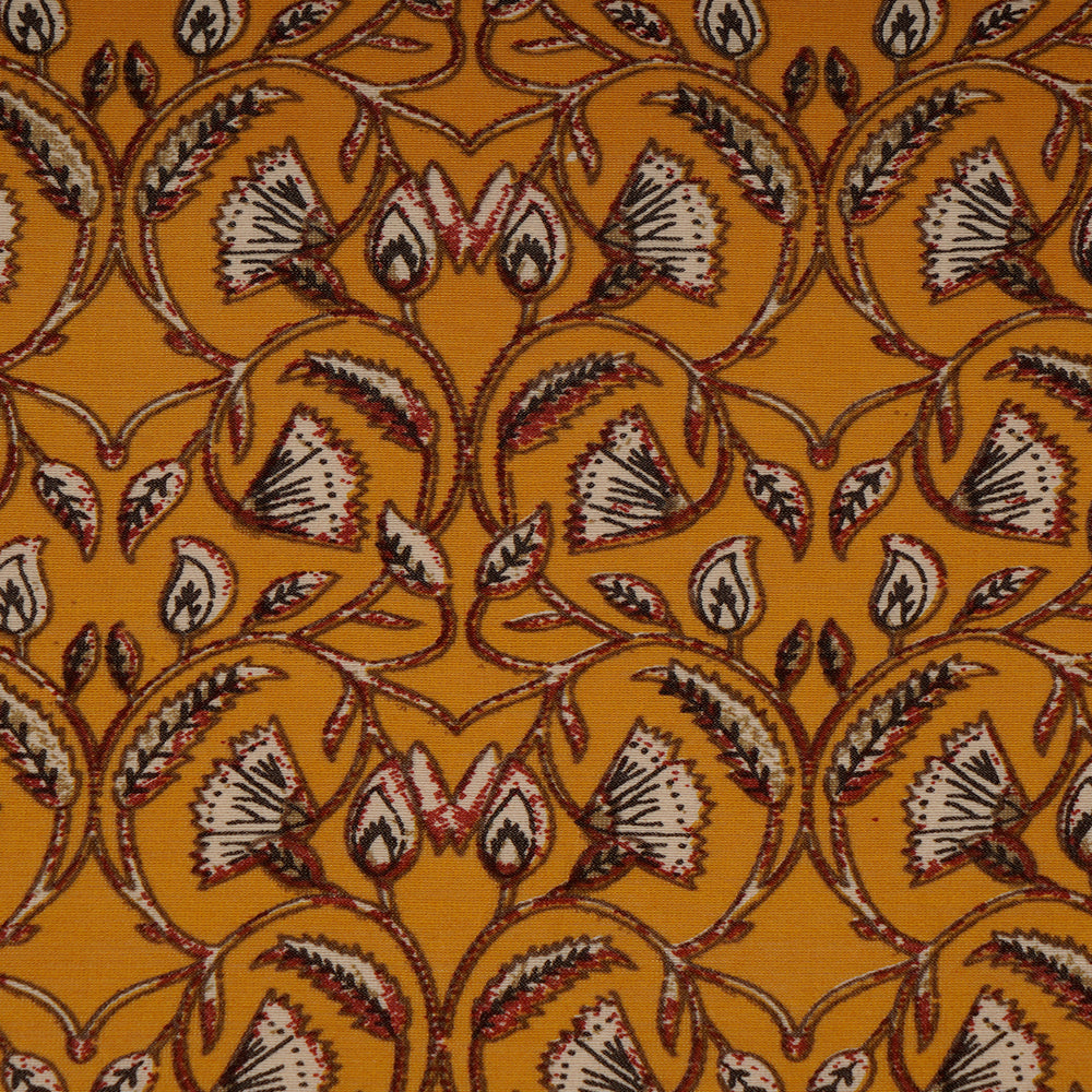(Pre-Cut 2.35 Mtr) Yellow Color Printed Chanderi Fabric