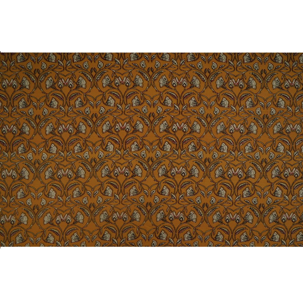 (Pre-Cut 3.50 Mtr ) Mustard Color Printed Pure Chanderi Fabric