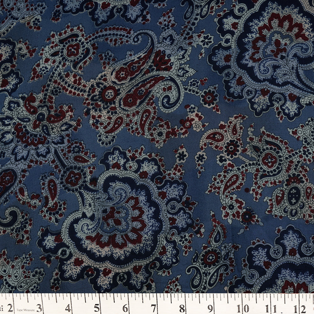 (Pre-Cut 3.60 Mtr) Blue Color Printed Pure Silk Fabric