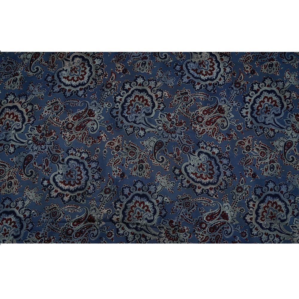 (Pre-Cut 3.60 Mtr) Blue Color Printed Pure Silk Fabric