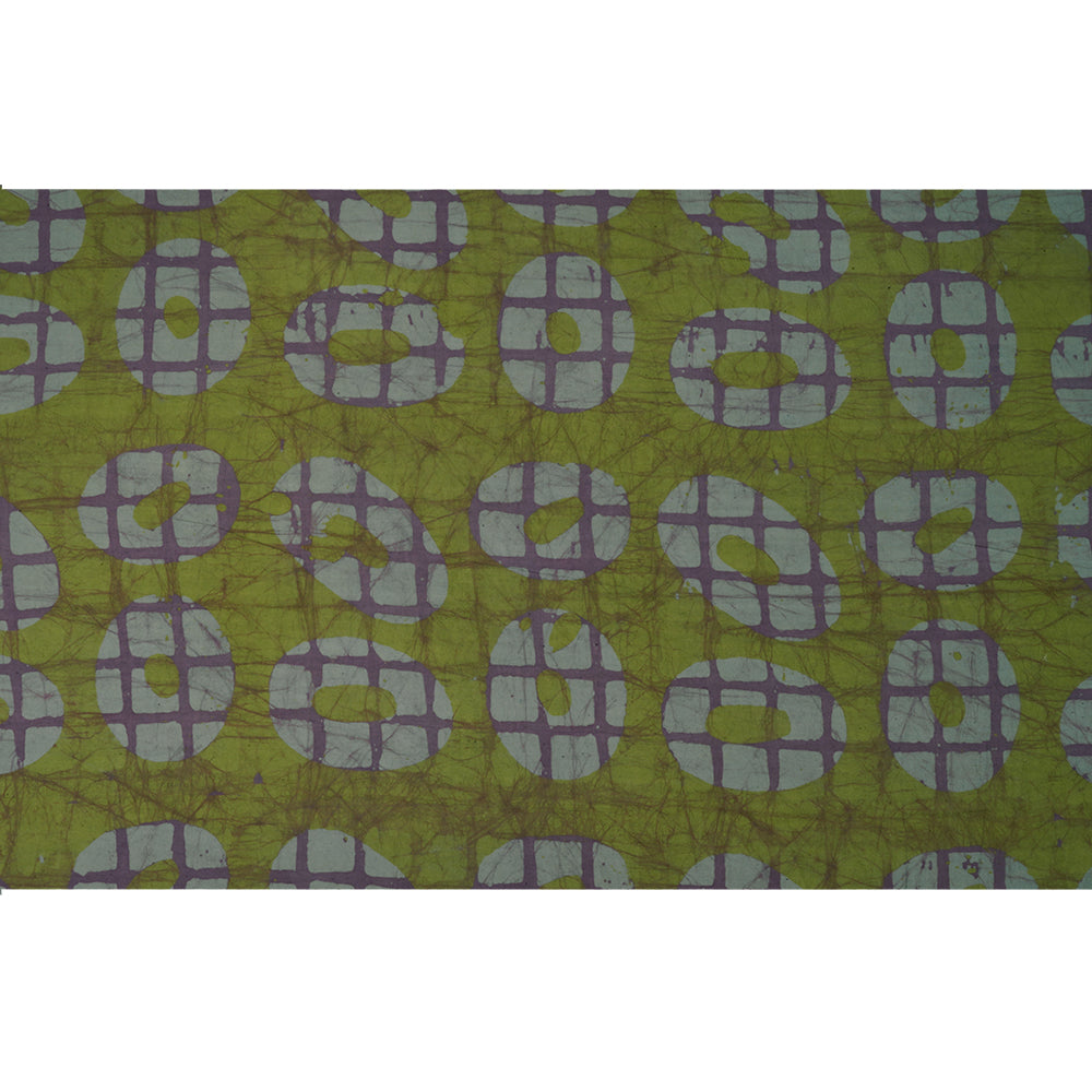 (Pre-Cut 3.50 Mtr) Green Color Handcrafted Batik Printed Pure Cotton Fabric