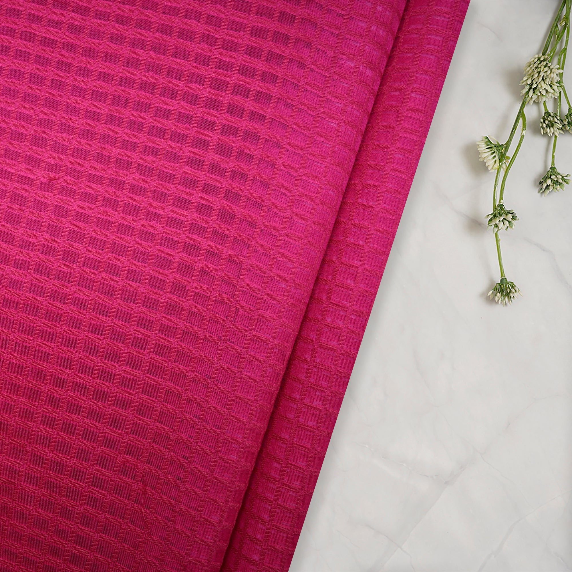 (Pre-Cut 3.40 Mtr) Pink Color Jacquard Organza Silk Fabric
