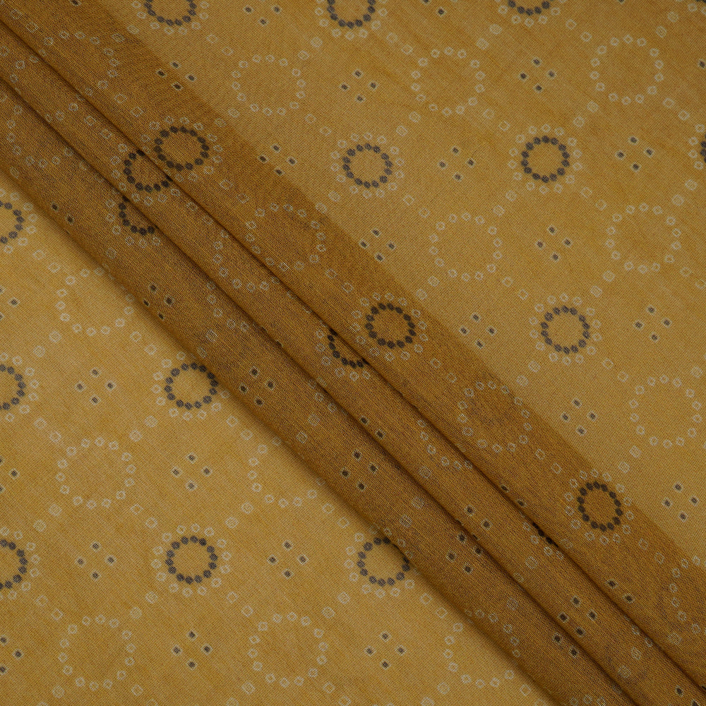 (Pre-Cut 2.15 Mtr) Mustard Color Digital Printed Tissue Chanderi Fabric