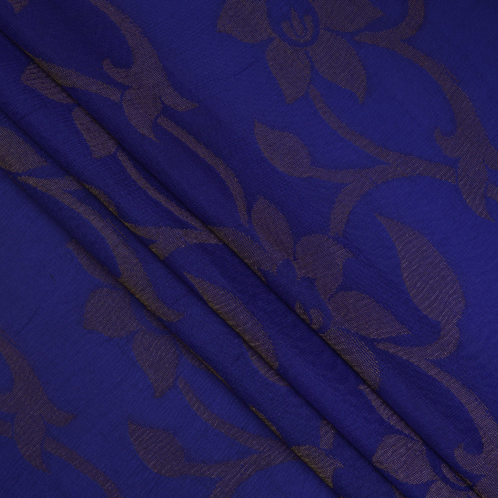 (Pre-Cut 4.40 Mtr ) Blue-Golden Color Crepe Brocade Fabric