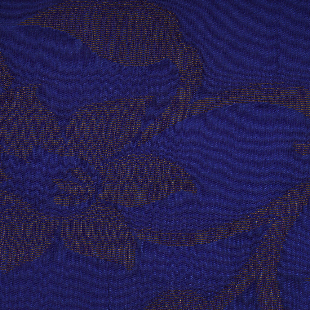 (Pre-Cut 4.40 Mtr ) Blue-Golden Color Crepe Brocade Fabric