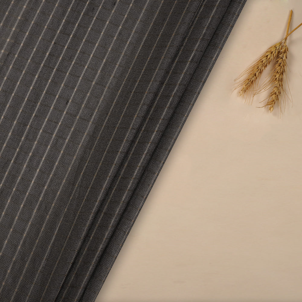 (Pre-Cut 3.10 Mtr ) Grey Color Checked Tussar Silk Fabric