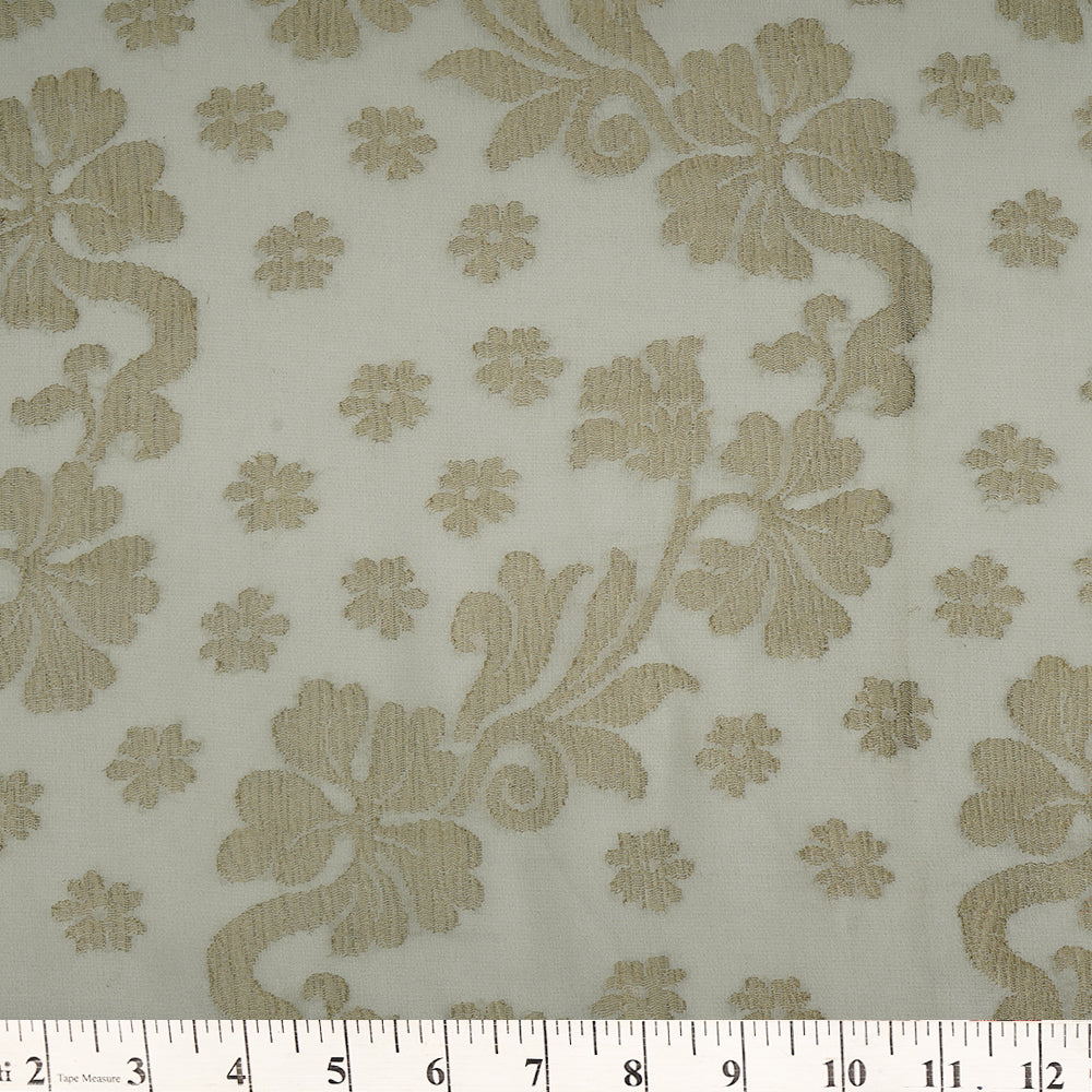 (Pre-Cut 2.35 Mtr ) Off White-Golden Color Jacquard Georgette Silk Fabric