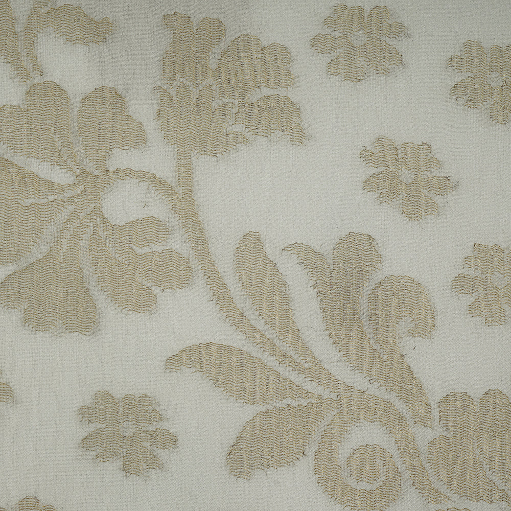 (Pre-Cut 2.35 Mtr ) Off White-Golden Color Jacquard Georgette Silk Fabric