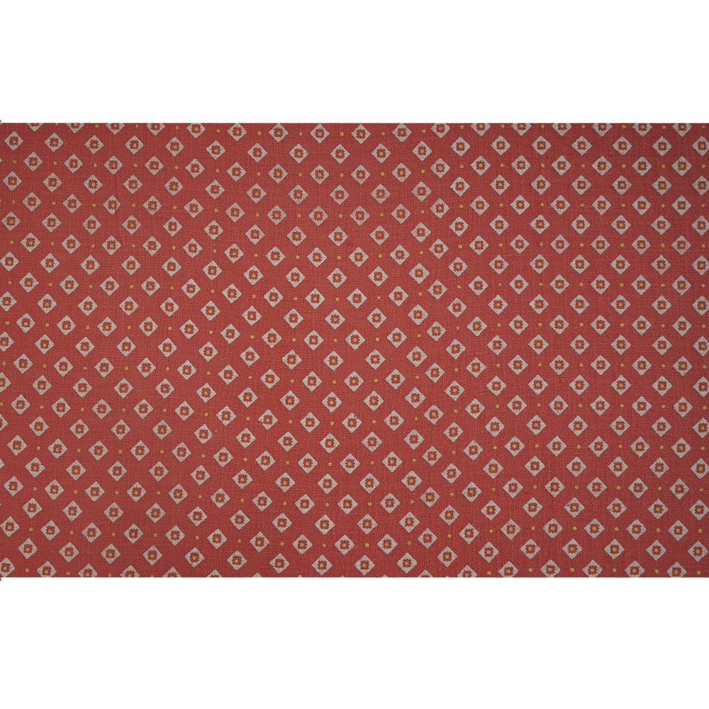 (Pre-Cut 1 Mtr ) Deep Blush Color Printed Cotton Matka Fabric